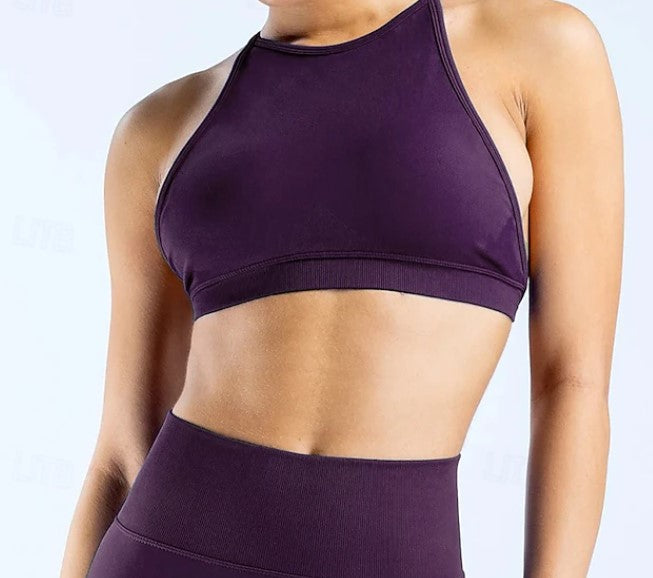 High Neck Backless Cross-Strap Sports Bra
