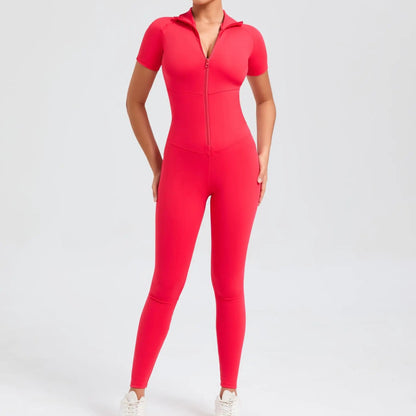 Short sleeves Full body Jumpsuit with Zipper