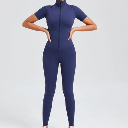 Short sleeves Full body Jumpsuit with Zipper
