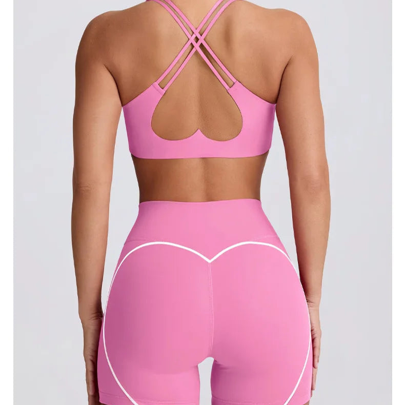 Strappy Bra & Seamless Shorts Yoga Set