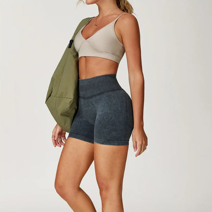 High Waist Sand-Washed Shorts