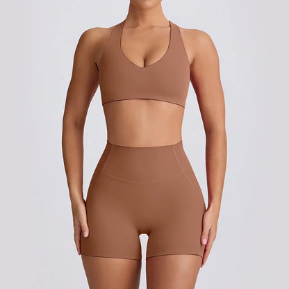 Strappy Bra & Seamless Shorts Yoga Set