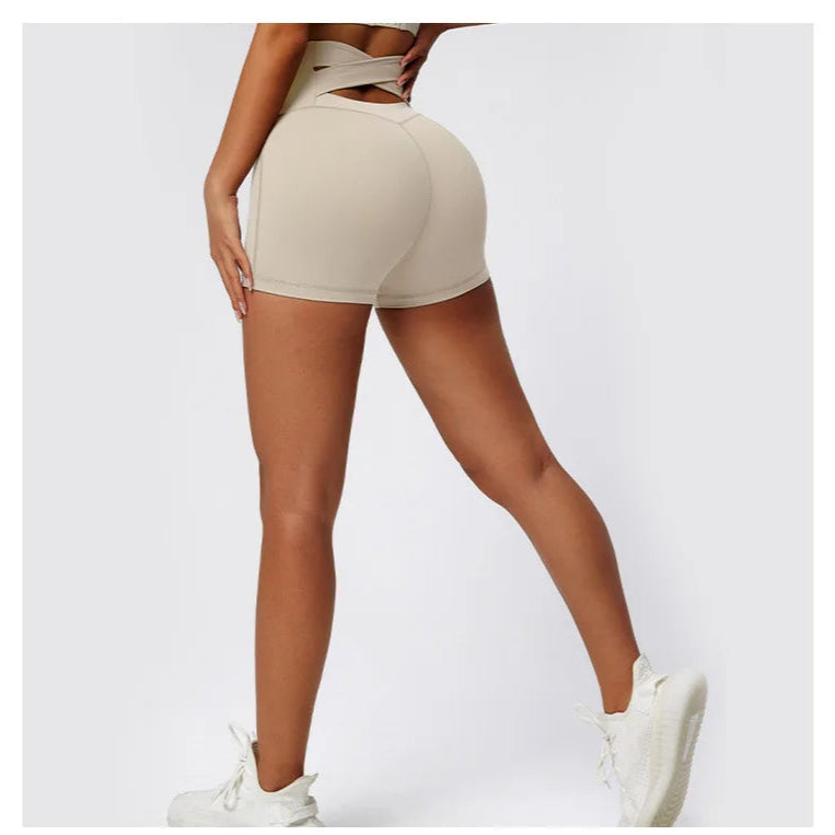 Cross back High Waist Yoga Shorts