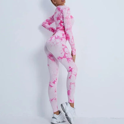 Seamless Tie-Dyed Long sleeve Yoga Sets