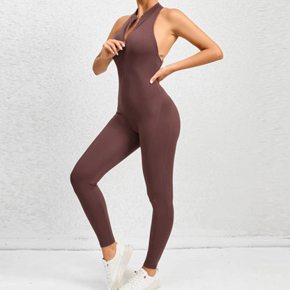Zip-Up Sleeveless Jumpsuit with Scrunch Butt
