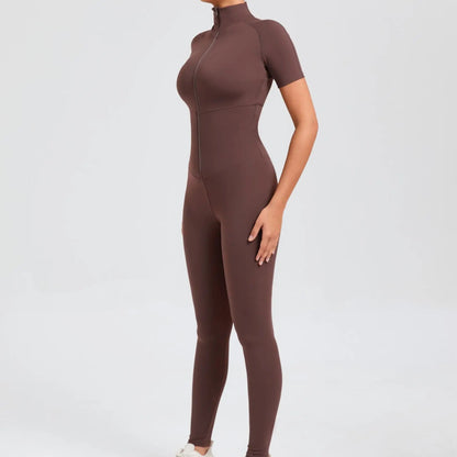 Short sleeves Full body Jumpsuit with Zipper