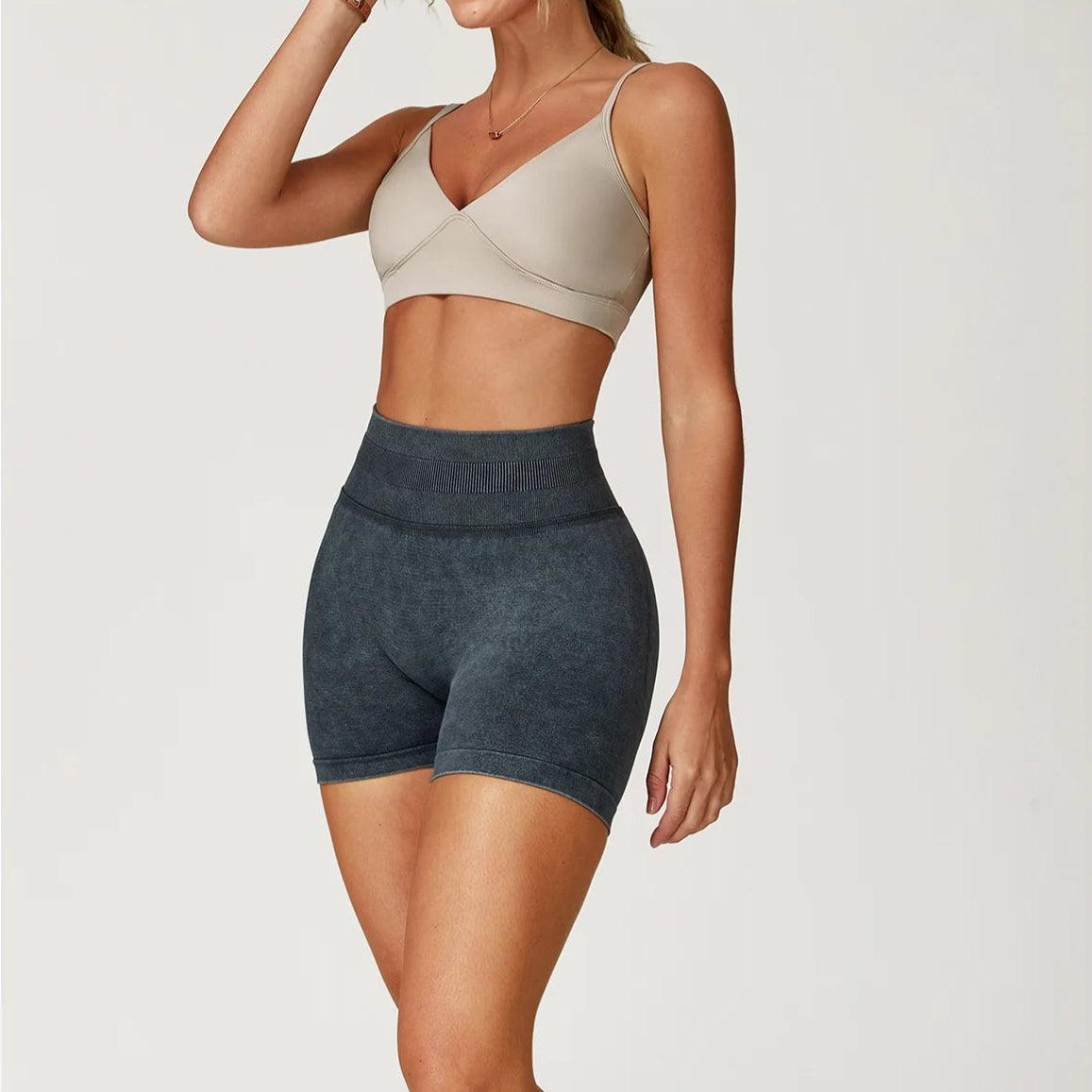 High Waist Sand-Washed Shorts