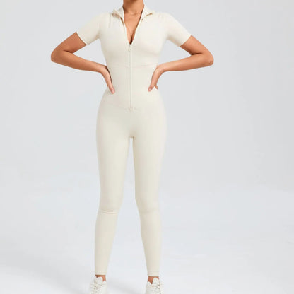 Short sleeves Full body Jumpsuit with Zipper