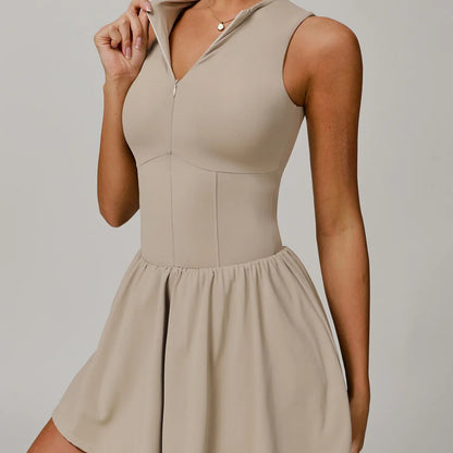 Zipper Sleeveless Bodysuit Skirt Jumpsuit