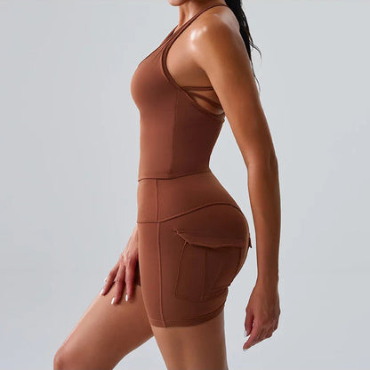 Yoga Sleeveless Sexy Top & High Waist Shorts