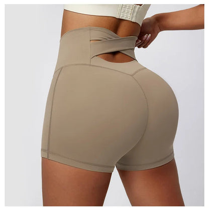 Cross back High Waist Yoga Shorts
