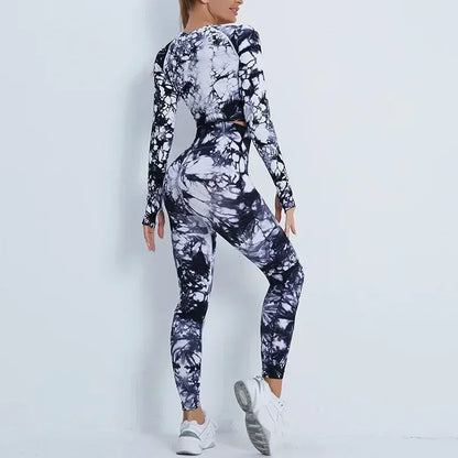 Seamless Tie-Dyed Long sleeve Yoga Sets