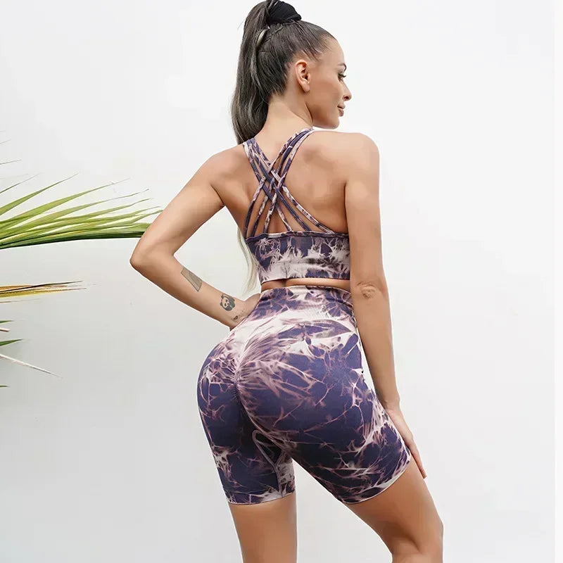 Sexy Tie-Dye Yoga Shorts & Bra Set