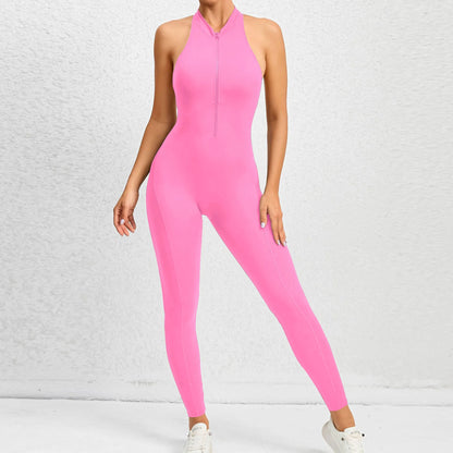 Zip-Up Sleeveless Jumpsuit with Scrunch Butt
