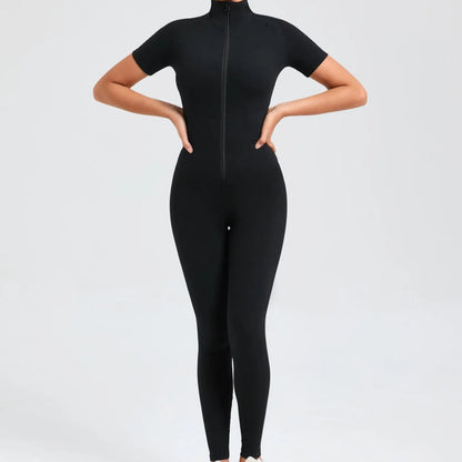 Short sleeves Full body Jumpsuit with Zipper