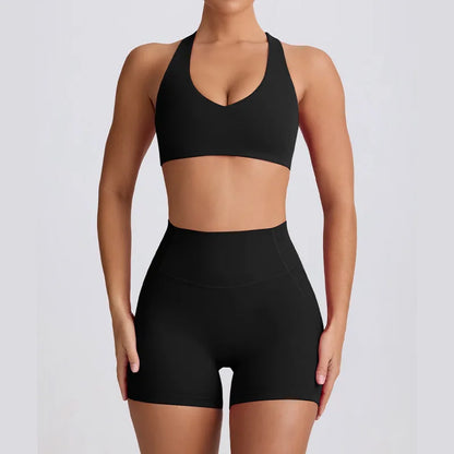 Strappy Bra & Seamless Shorts Yoga Set
