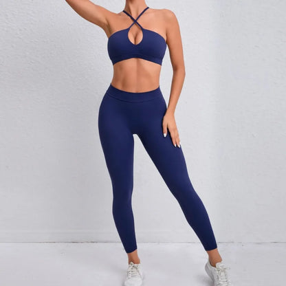Seamless Yoga Set – Hip-Lifting Leggings & Cross Back Bra