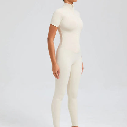 Short sleeves Full body Jumpsuit with Zipper