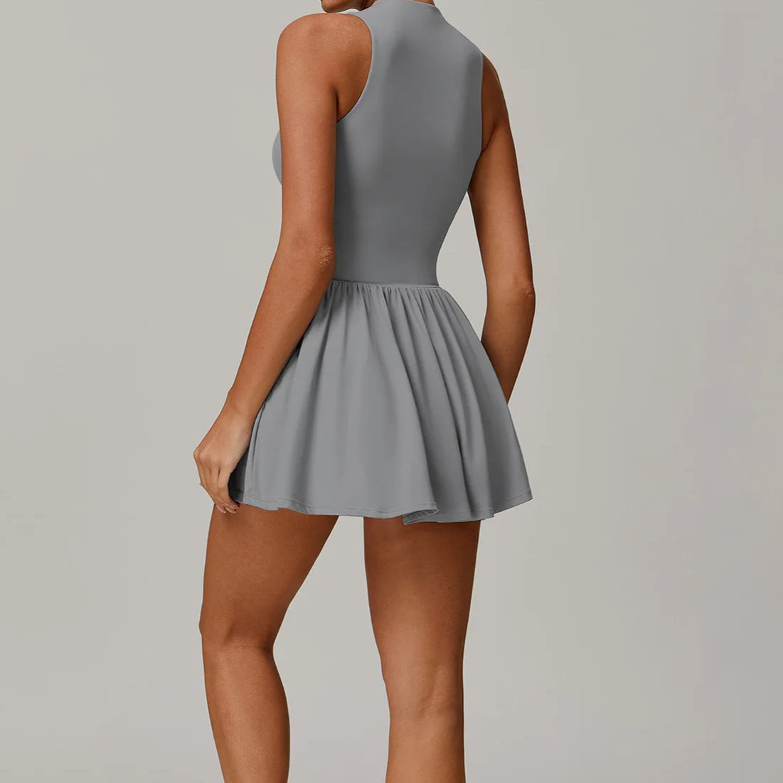 Zipper Sleeveless Bodysuit Skirt Jumpsuit