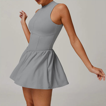 Zipper Sleeveless Bodysuit Skirt Jumpsuit