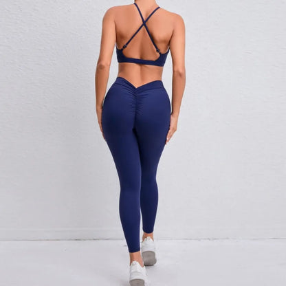 Seamless Yoga Set – Hip-Lifting Leggings & Cross Back Bra