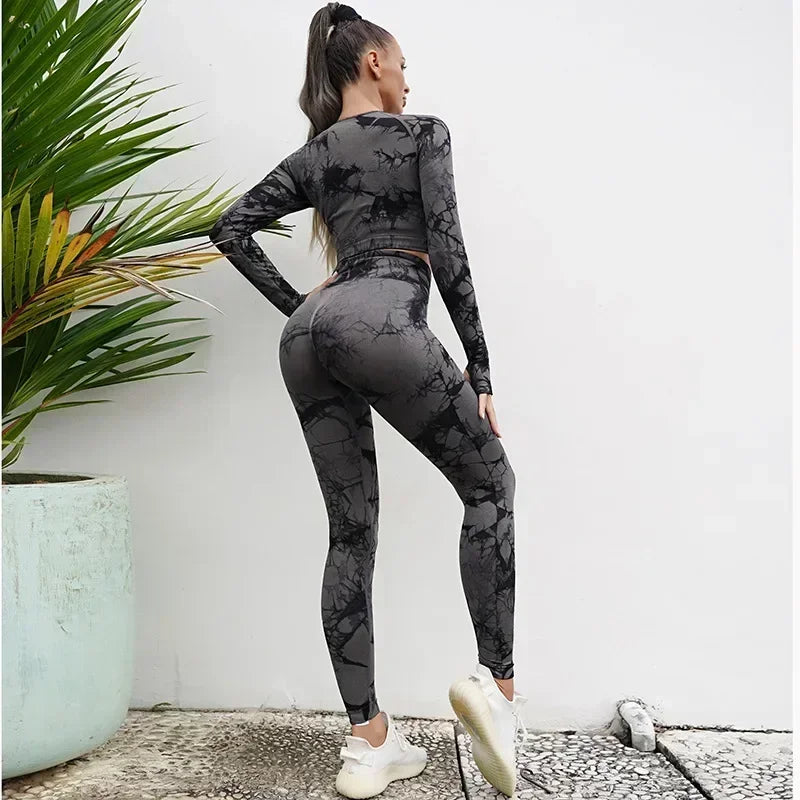 Seamless Tie-Dyed Long sleeve Yoga Sets