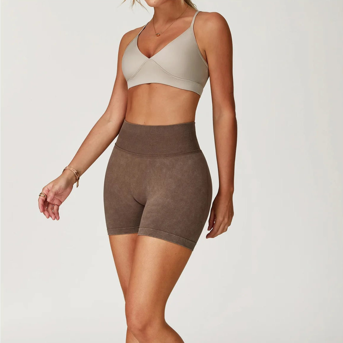 High Waist Sand-Washed Shorts