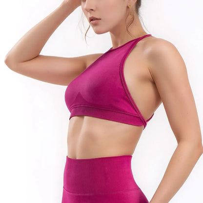 High Neck Backless Cross-Strap Sports Bra