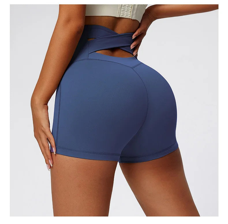 Cross back High Waist Yoga Shorts