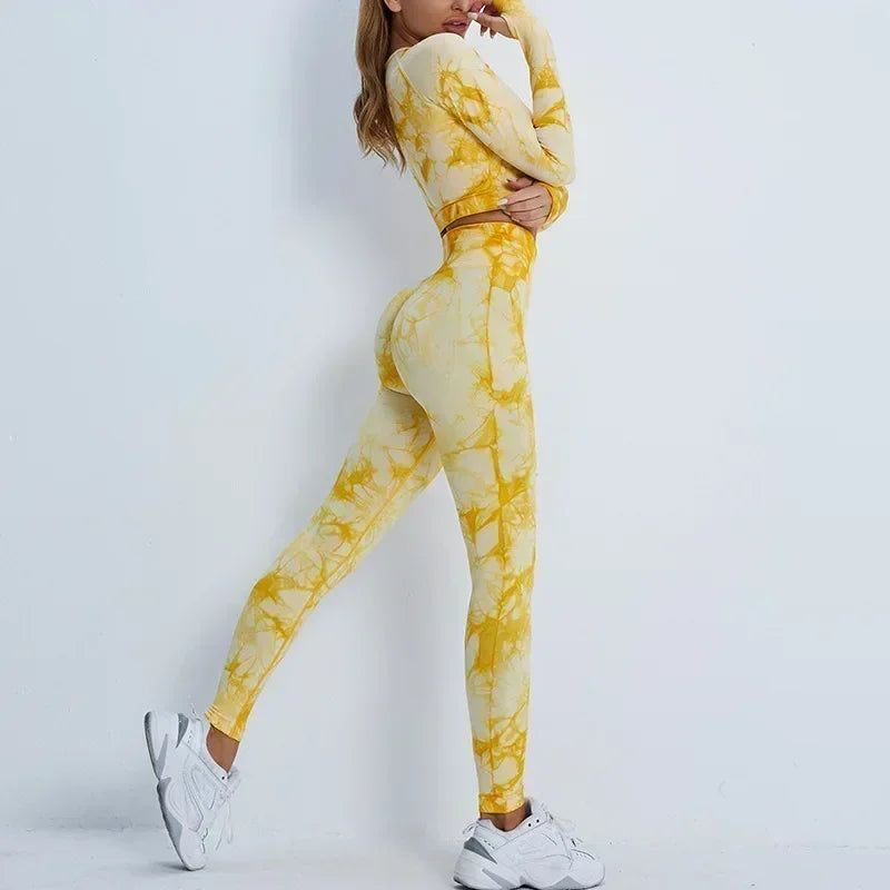Seamless Tie-Dyed Long sleeve Yoga Sets