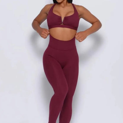 V-Back Leggings & Sports Bra Set