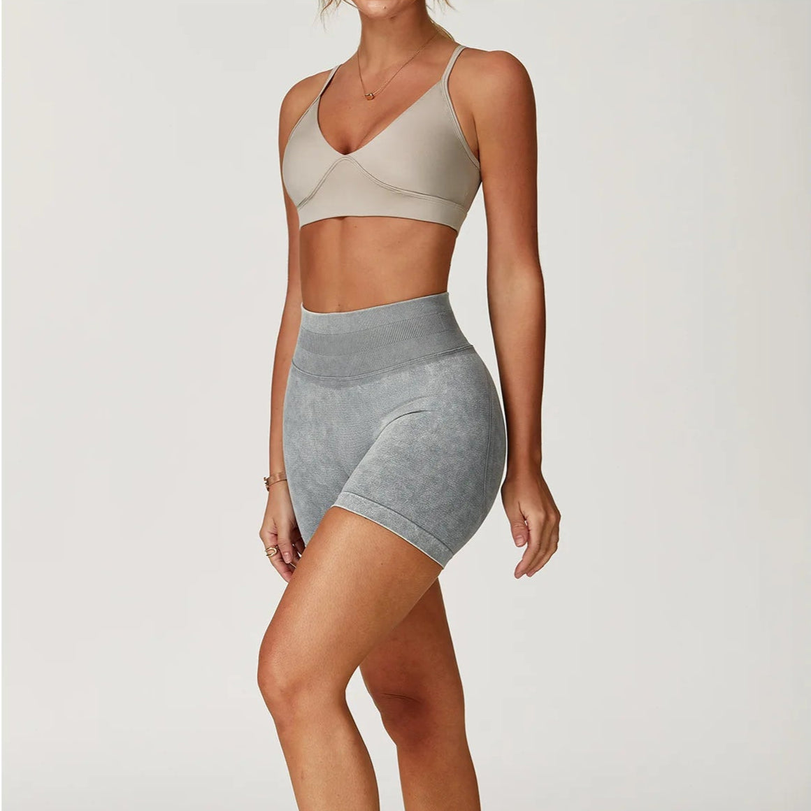 High Waist Sand-Washed Shorts