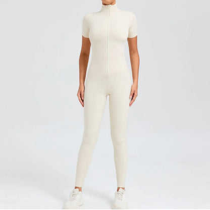 Short sleeves Full body Jumpsuit with Zipper
