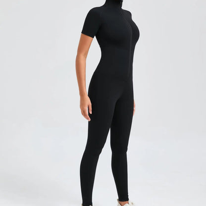 Short sleeves Full body Jumpsuit with Zipper