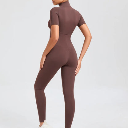 Short sleeves Full body Jumpsuit with Zipper
