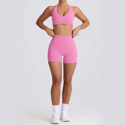 Strappy Bra & Seamless Shorts Yoga Set