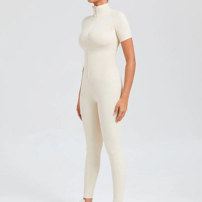 Short sleeves Full body Jumpsuit with Zipper
