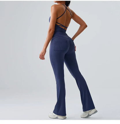 Person wearing a blue athletic jumpsuit