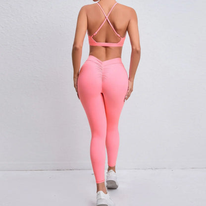 Seamless Yoga Set – Hip-Lifting Leggings & Cross Back Bra