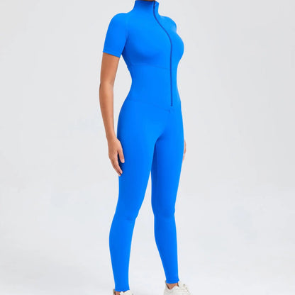 Short sleeves Full body Jumpsuit with Zipper