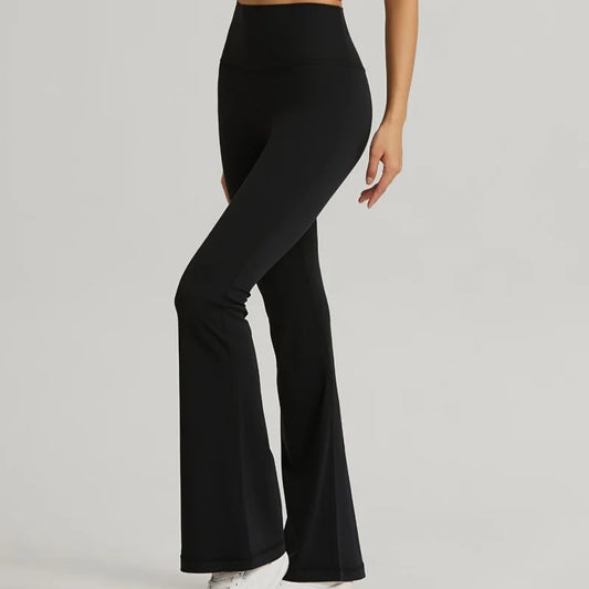 Black flared pants worn for gym and work out