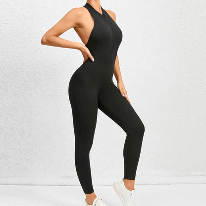 Zip-Up Sleeveless Jumpsuit with Scrunch Butt