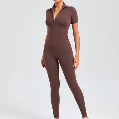 Short sleeves Full body Jumpsuit with Zipper