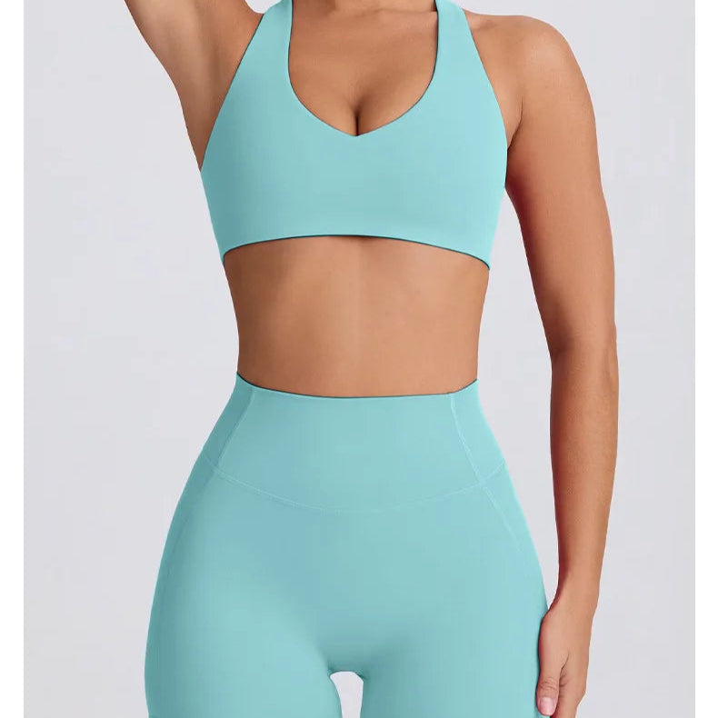 Strappy Bra & Seamless Shorts Yoga Set