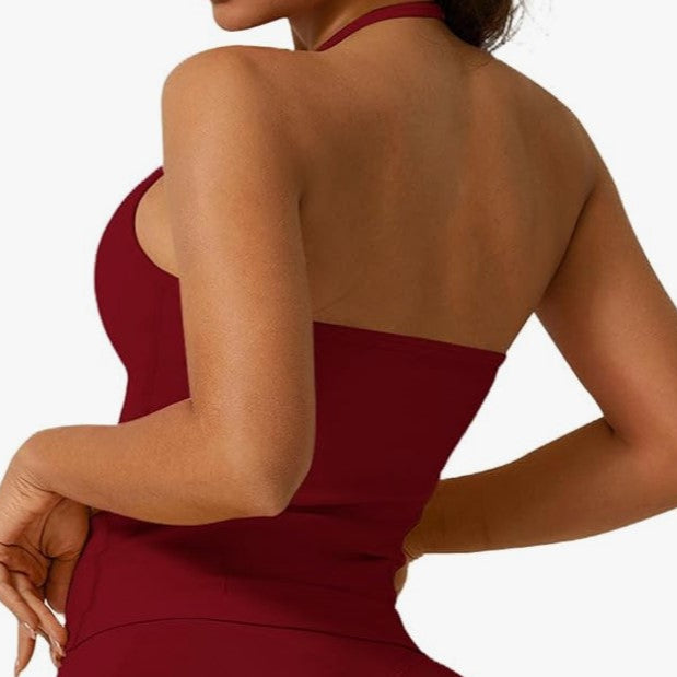 V-Neck Halter Yoga Top with Built-In Bra