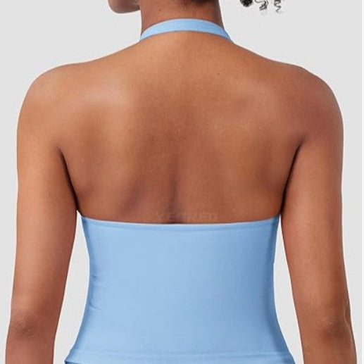 V-Neck Halter Yoga Top with Built-In Bra