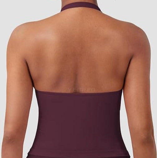 V-Neck Halter Yoga Top with Built-In Bra
