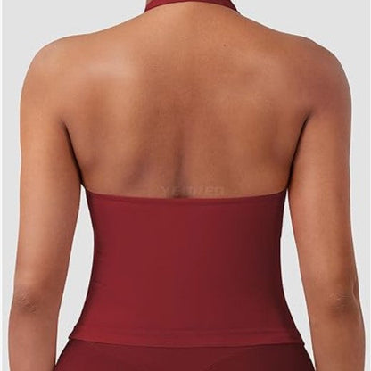 V-Neck Halter Yoga Top with Built-In Bra