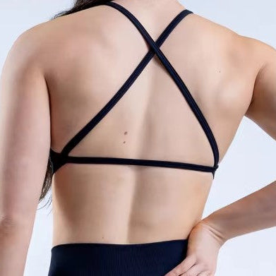 High Neck Backless Cross-Strap Sports Bra