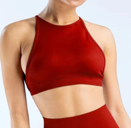 High Neck Backless Cross-Strap Sports Bra